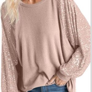 Sequin Top Sparkle Long Sleeve Loose Fit Shirt